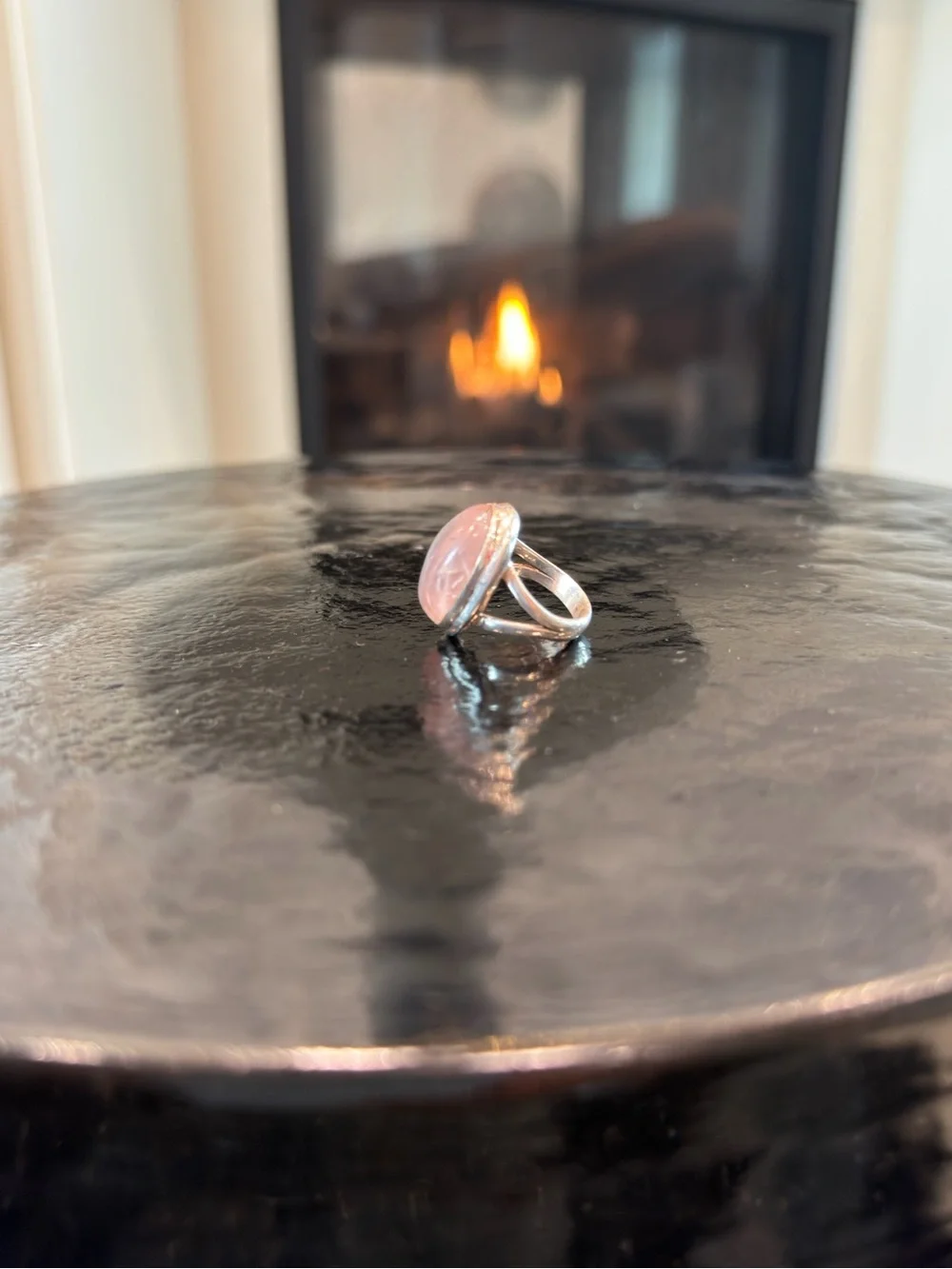 Sterling Silver Natural Rose Quartz Oval Cabochon Ring